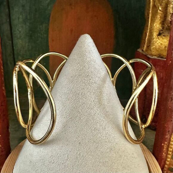 Gold-Tone Open Circle Openwork Cuff Bracelet - Picture 3 of 9